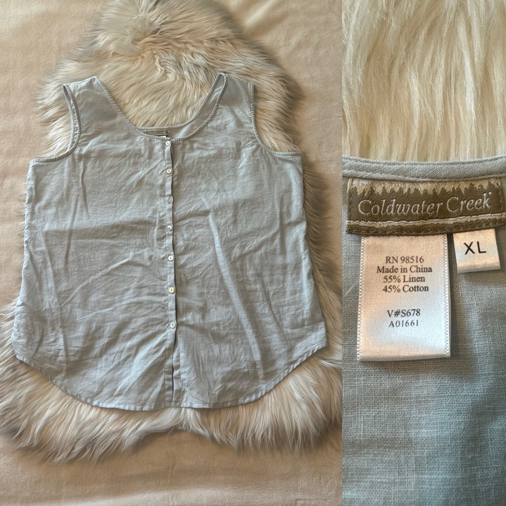 Coldwater Creek Sky Blue Linen-Cotton Tank Top | Women’s XL